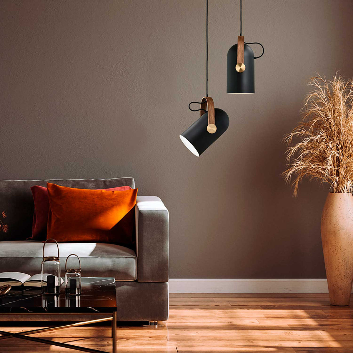 CARRONADE – Pendelleuchte aus Stahl und Holz, industrieller Stil