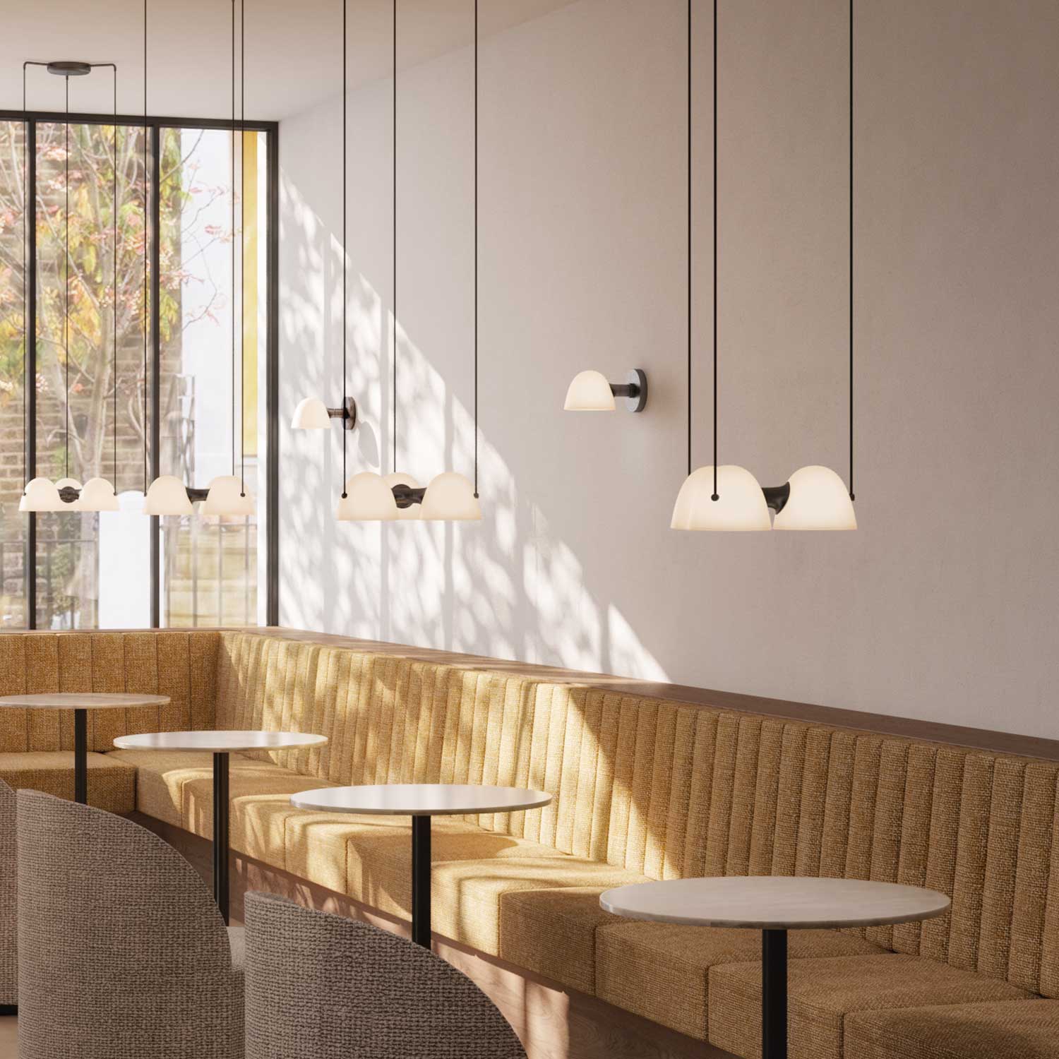 Fuse - Lustre design en albâtre et laiton vieilli pour salon