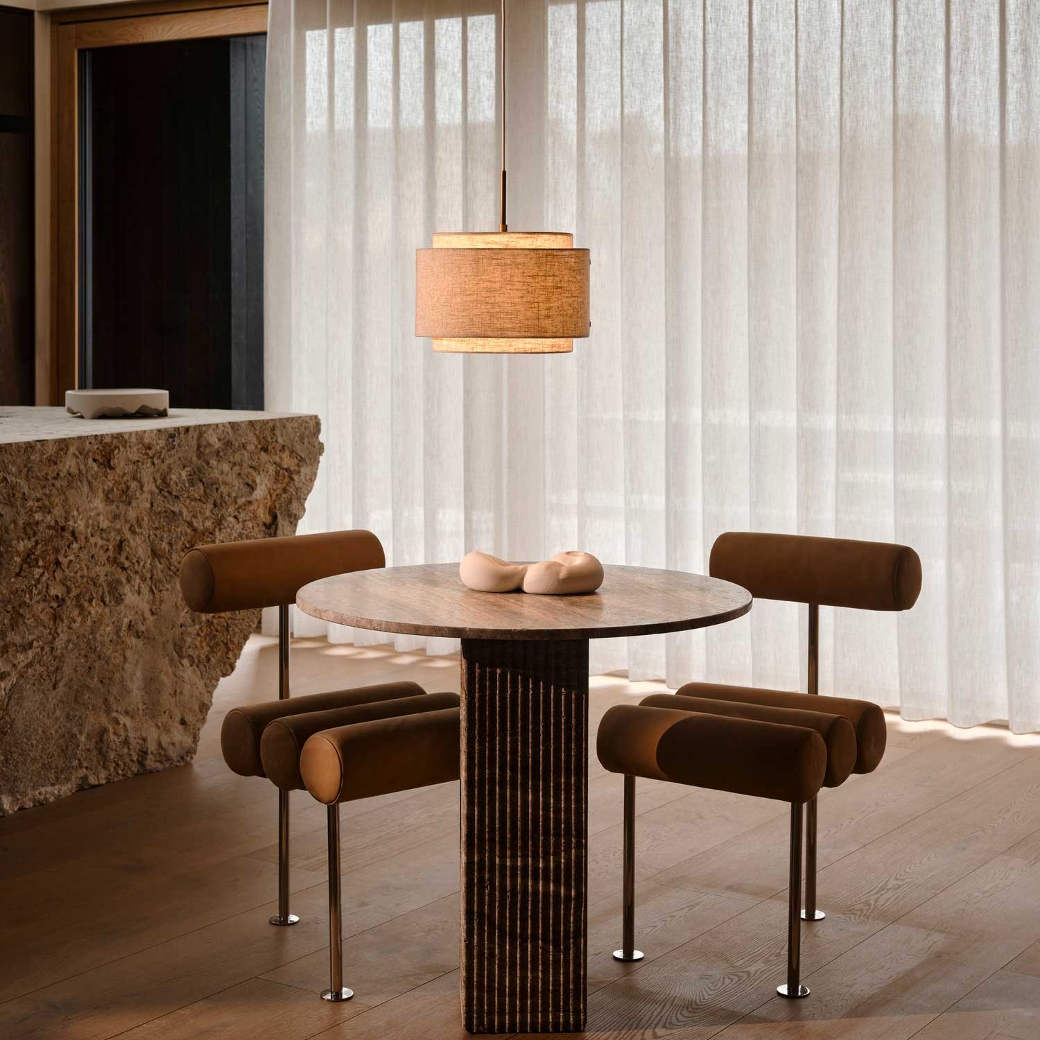 Takai - Suspension beige en tissu pour salon japandi