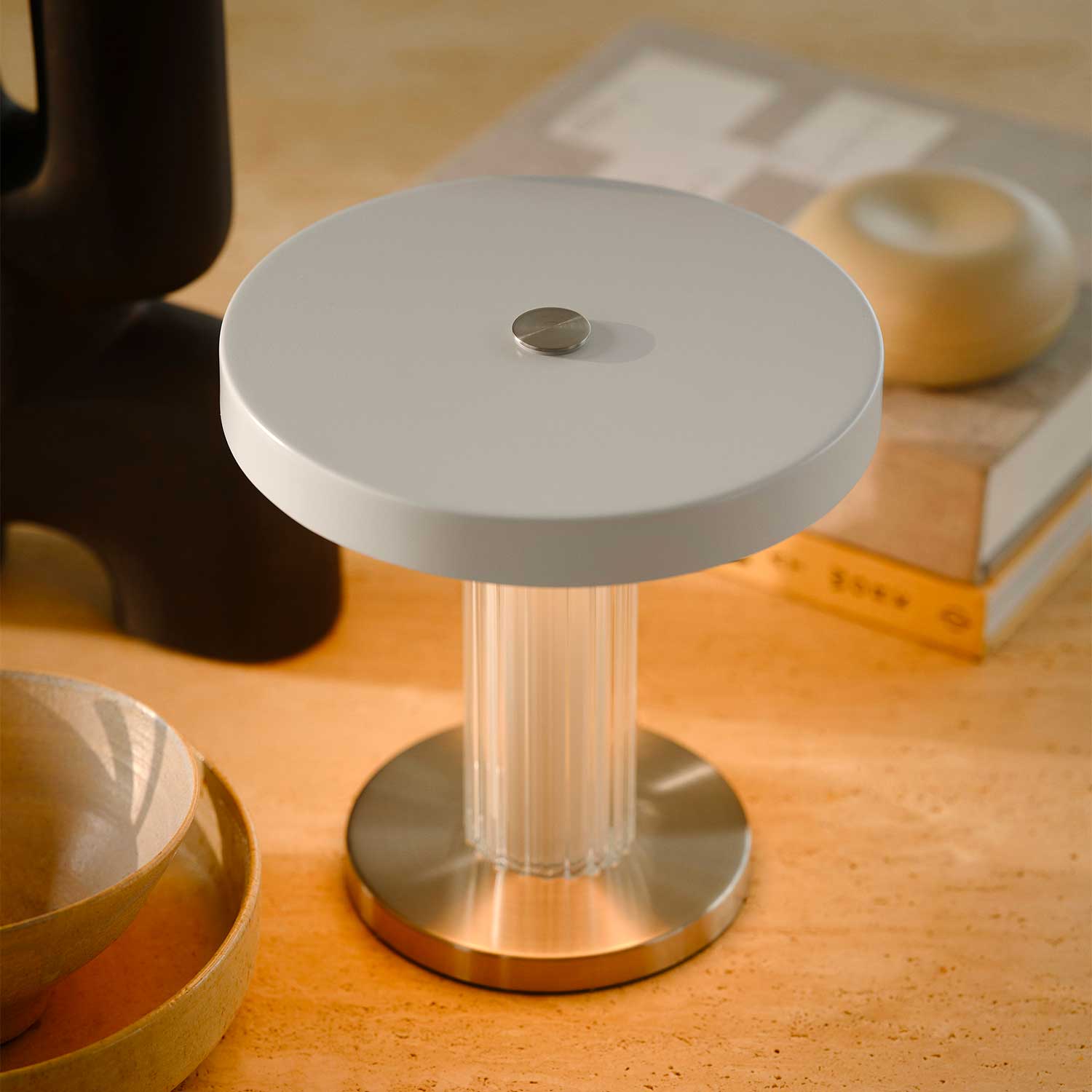 Trezzi - Lampe portable LED grise design vintage pour salon