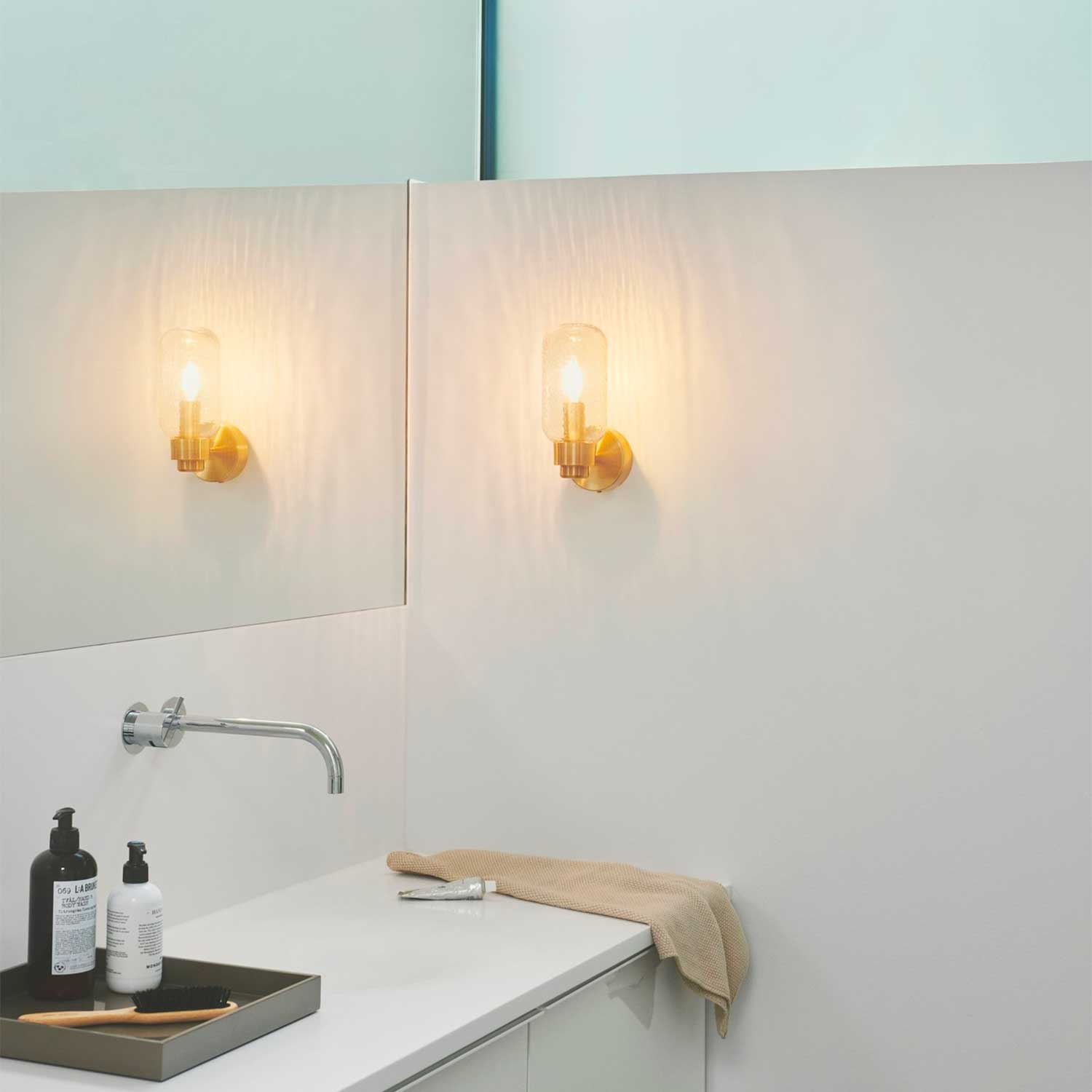 Tutan - Applique murale salle de bain vintage acier laiton et verre