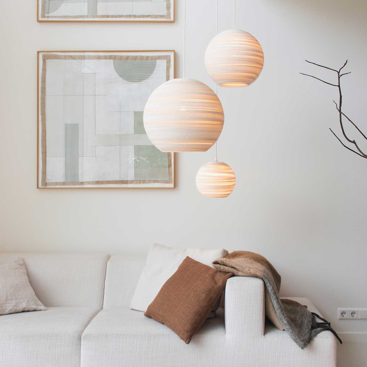 Scraplights Moon - Large cardboard ball pendant light for living room