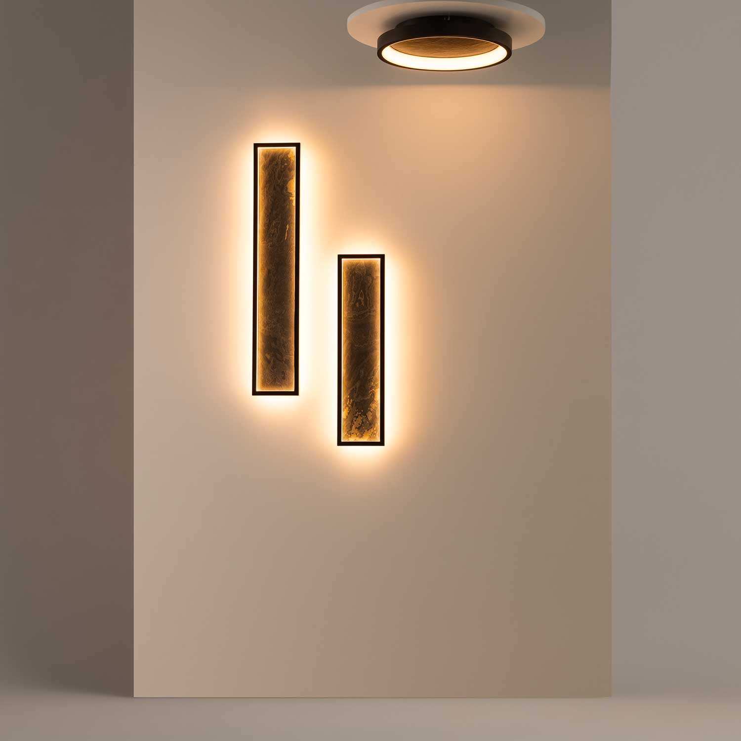 Orign - Plafonnier LED design noir effet pierre pour salon