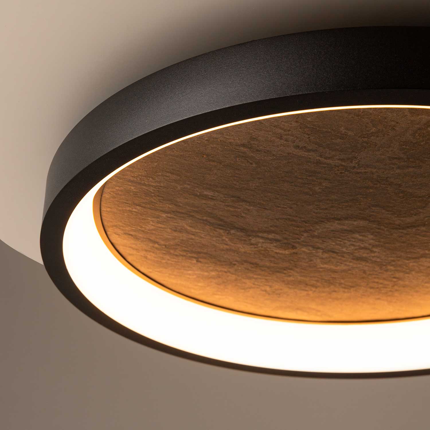 Orign - Plafonnier LED design noir effet pierre pour salon