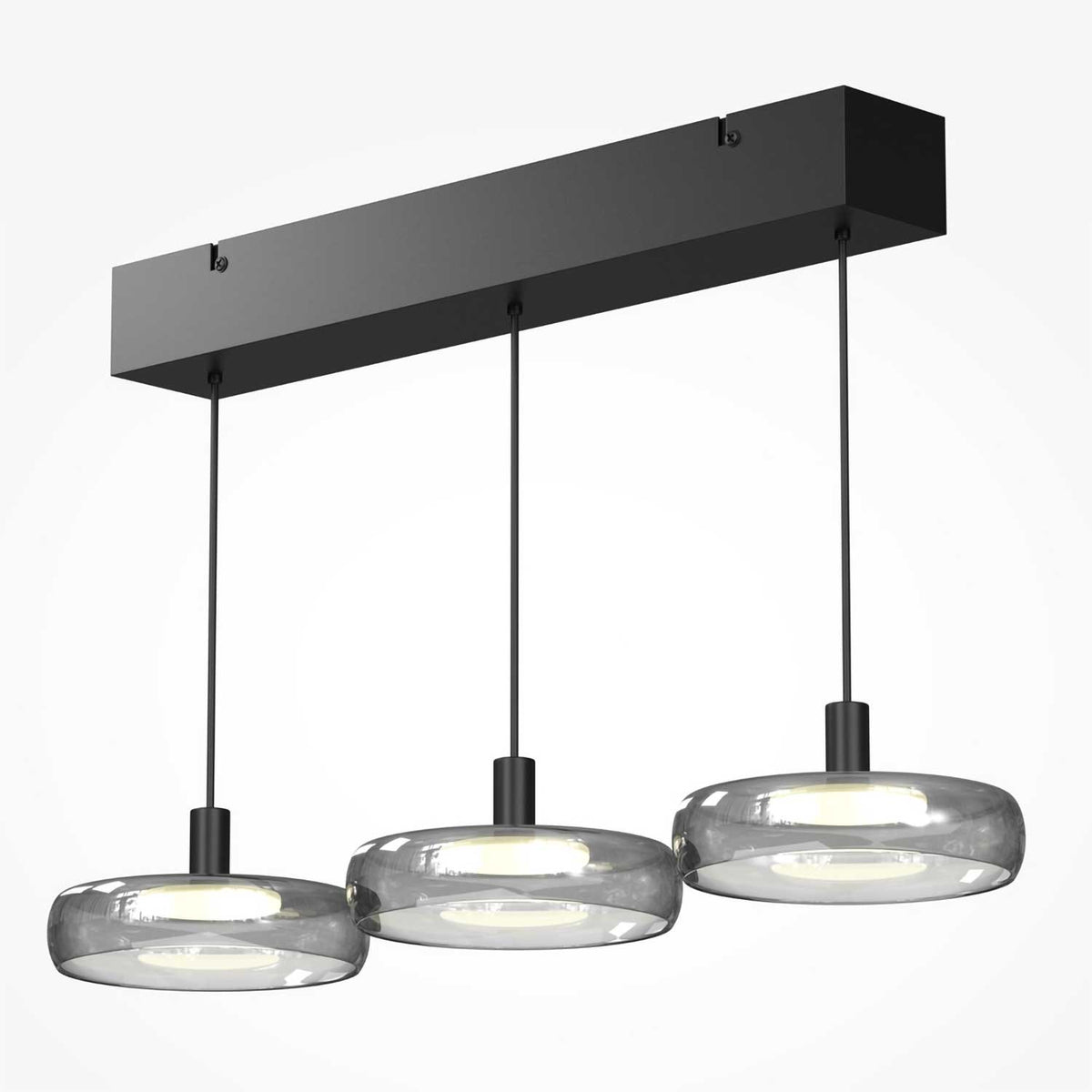 Float - Suspension LED linéaire à trois diffuseurs en verre et métal, style contemporain