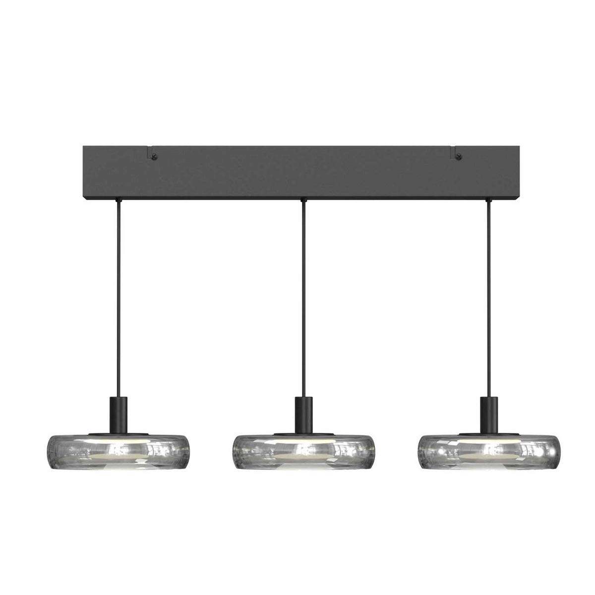 Float - Suspension LED linéaire à trois diffuseurs en verre et métal, style contemporain