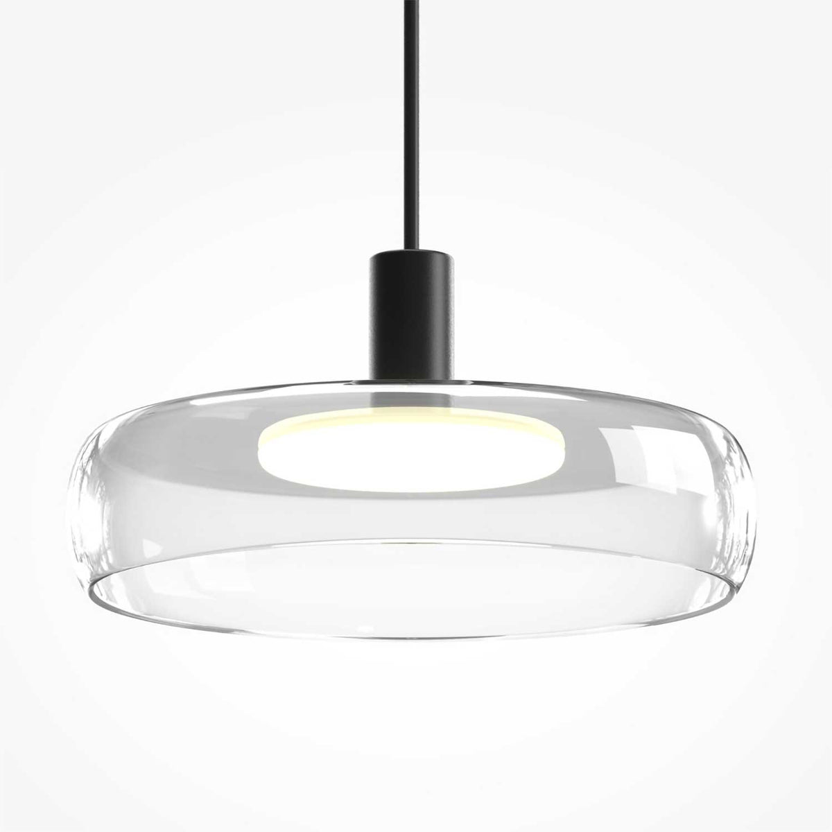 Float - Suspension LED linéaire à trois diffuseurs en verre et métal, style contemporain