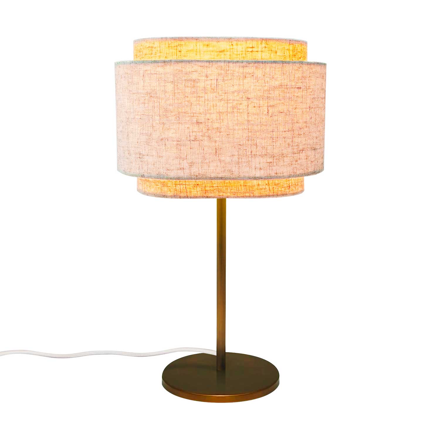 Takai - Lampe à poser en lin et acier doré pour chambre beige