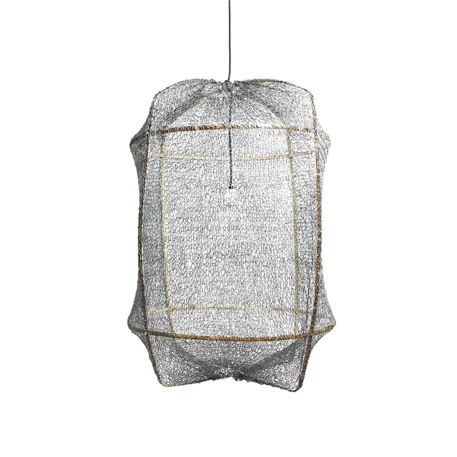 Z1 - Suspension cage en bambou et tissu blanc, beige, gris ou noir