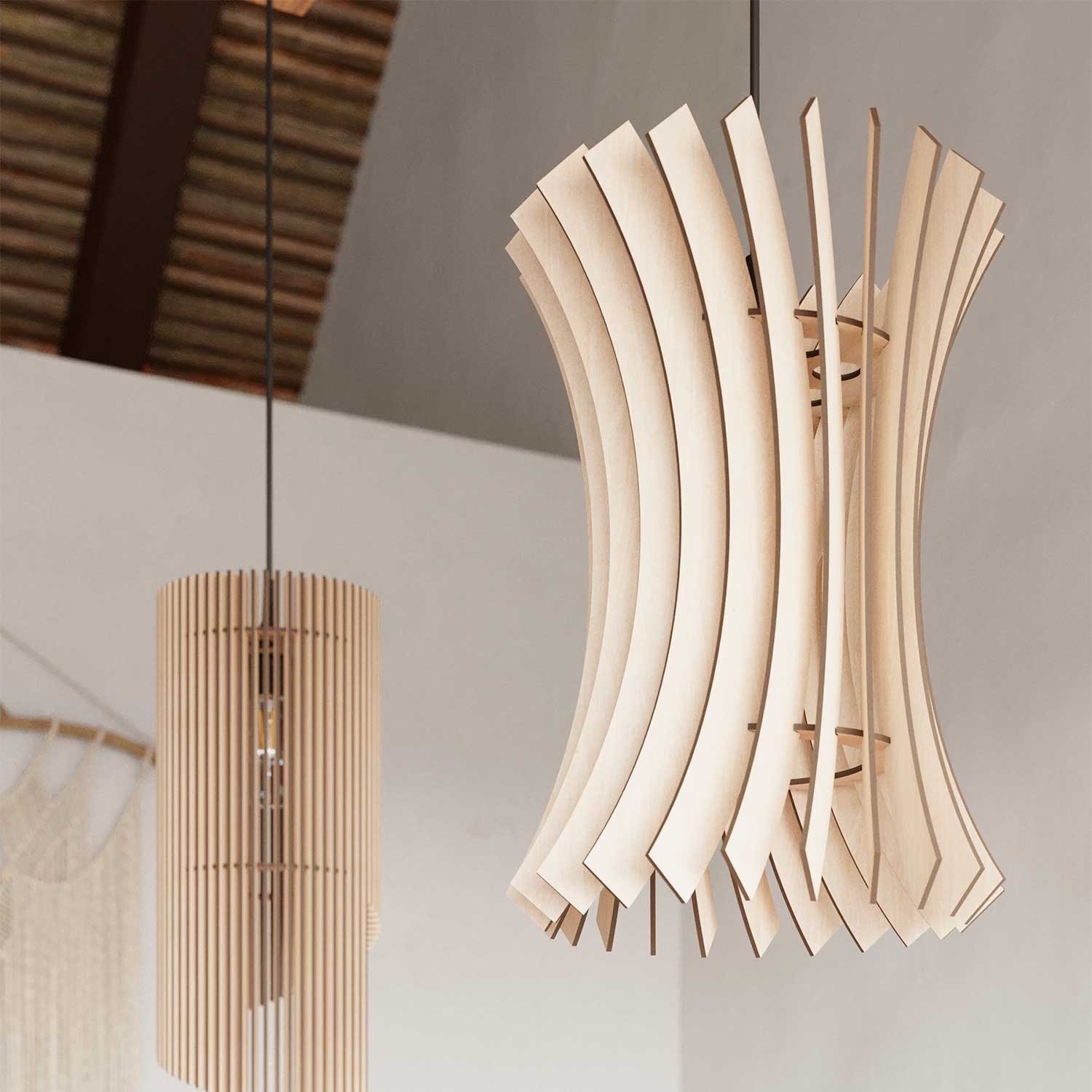 Alya - Suspension en lames de bois design pour salon moderne