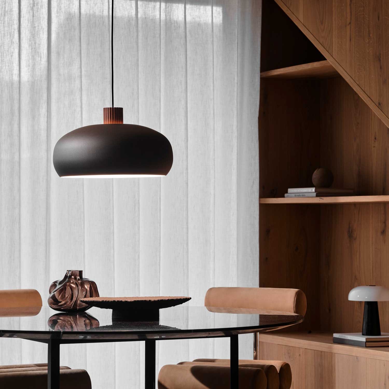 Aurelio - Suspension scandinave en acier noir et bois pour cuisine