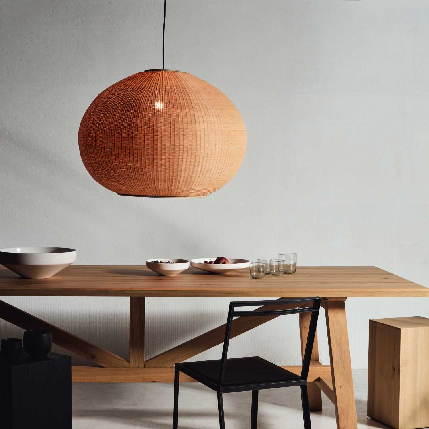 Figo - Grand lustre XXL en rotin pour salon