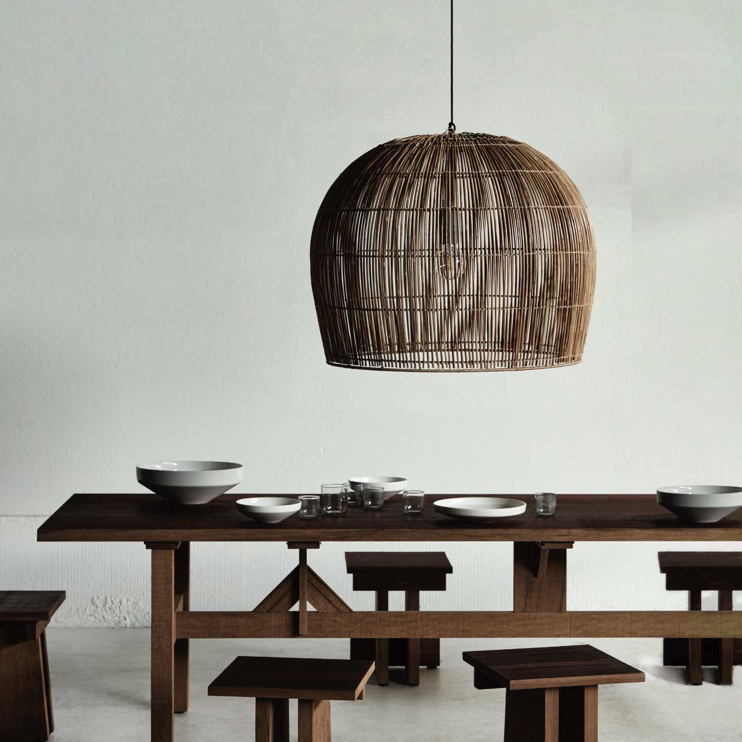 RATTAN BELL - Suspension cloche en rotin marron fait-main