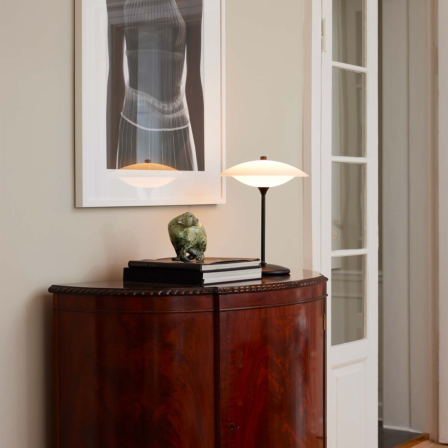 BARONI - Lampe à poser abat-jour en verre vintage