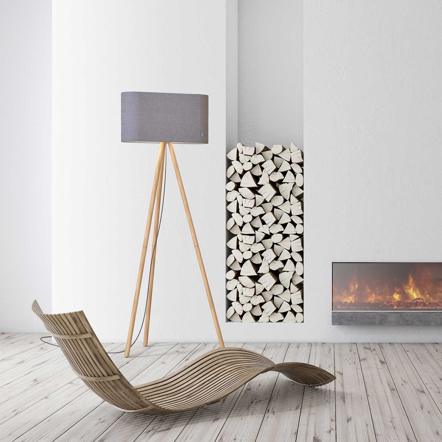 Belmont - Stehlampe aus Holz mit modernem Stofflampenschirm