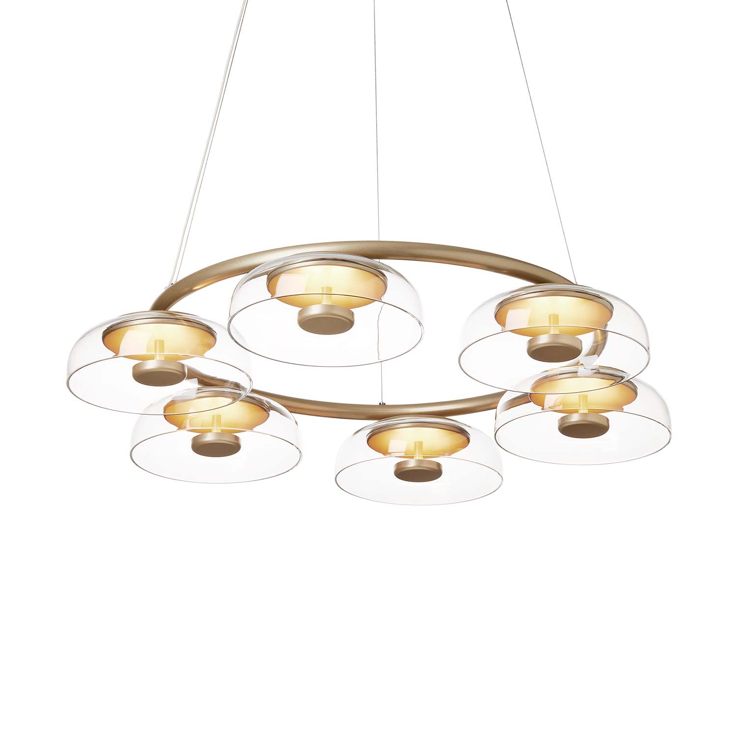 BLOSSI 6 - Luxurious and elegant golden chandelier made of glass and integrated LED