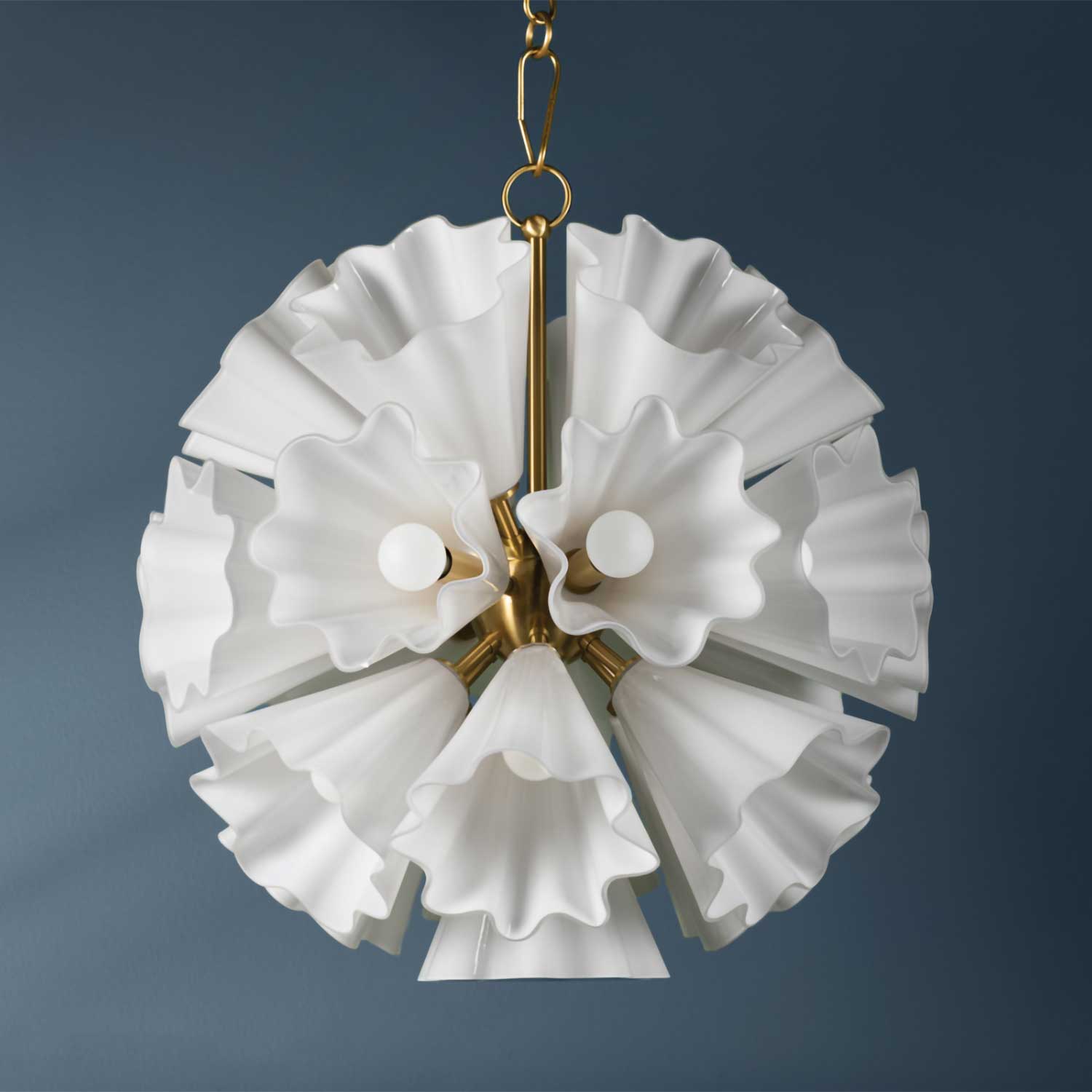 Capri - White glass and gold brass flower-shaped pendant light