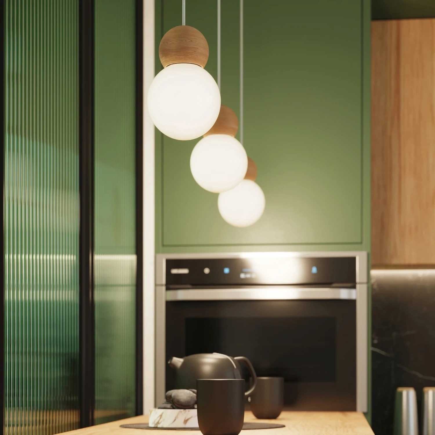 Ceti - Suspension boule en bois design scandinave