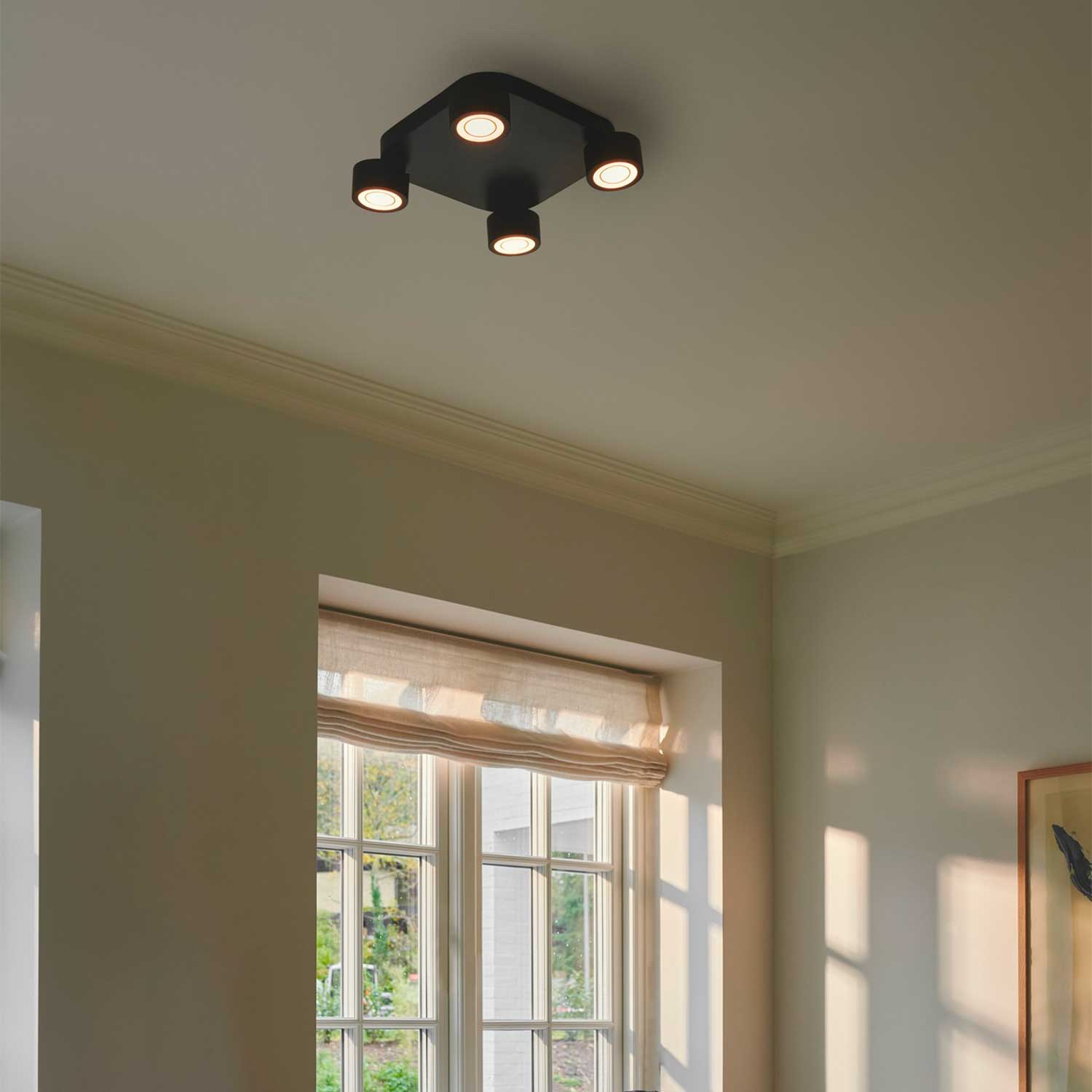 Clyde - Plafonnier LED 4 spot noir en acier design contemporain