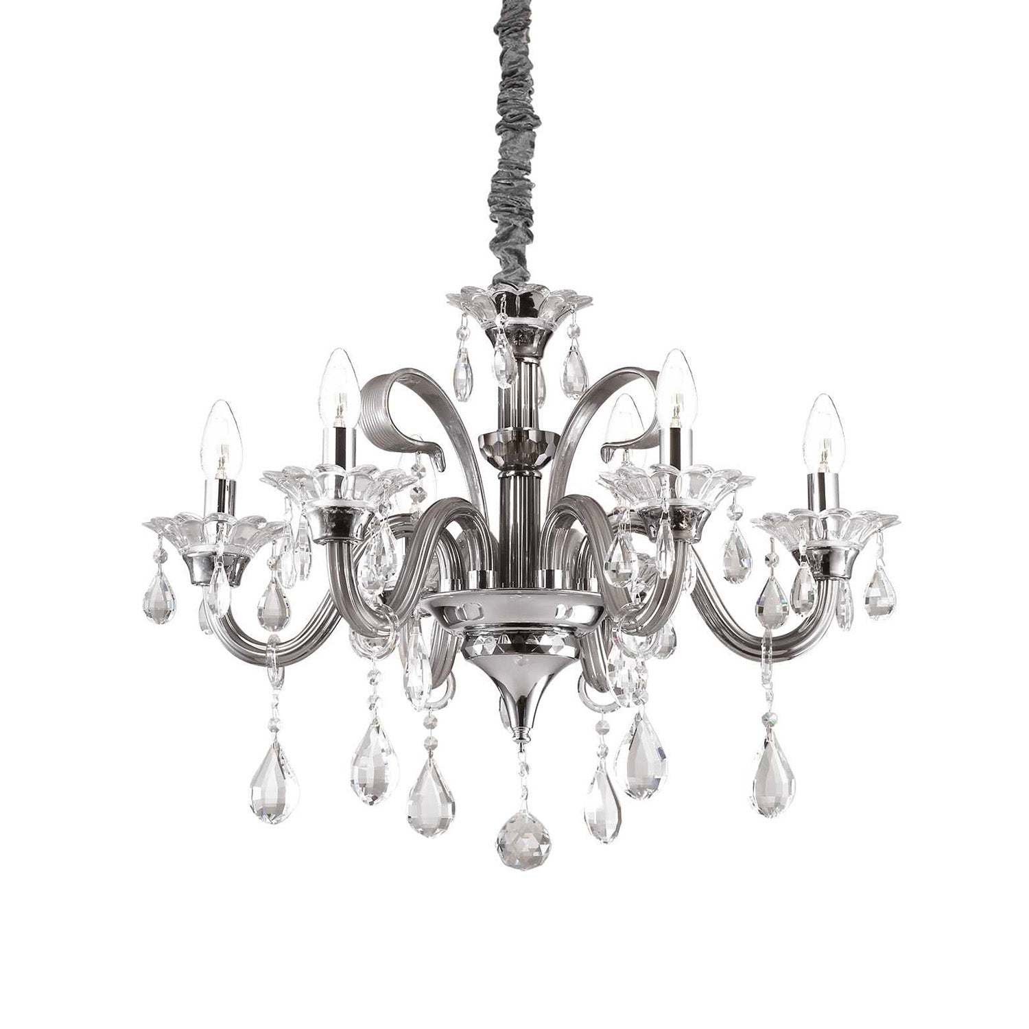 COLOSSAL - Lustre chandelier à pampilles en verre fumé et cristal