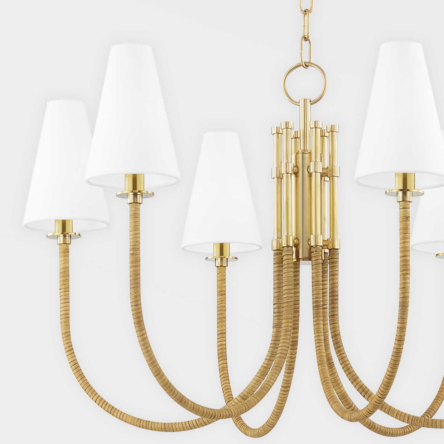 Ripley - Golden brass and rattan chandelier for ethnic living room