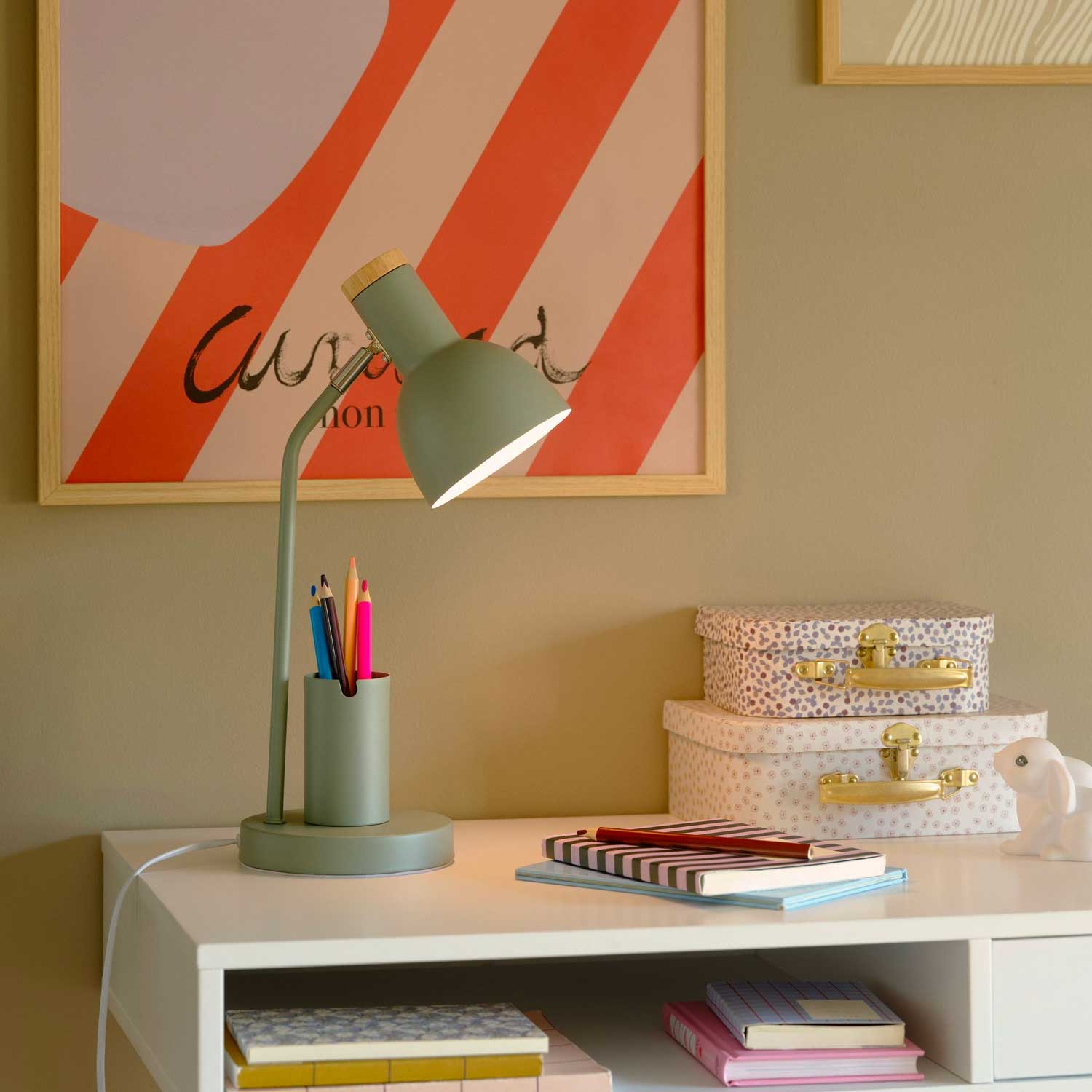 Devone - Lampe de bureau enfant colorée avec pot de crayon