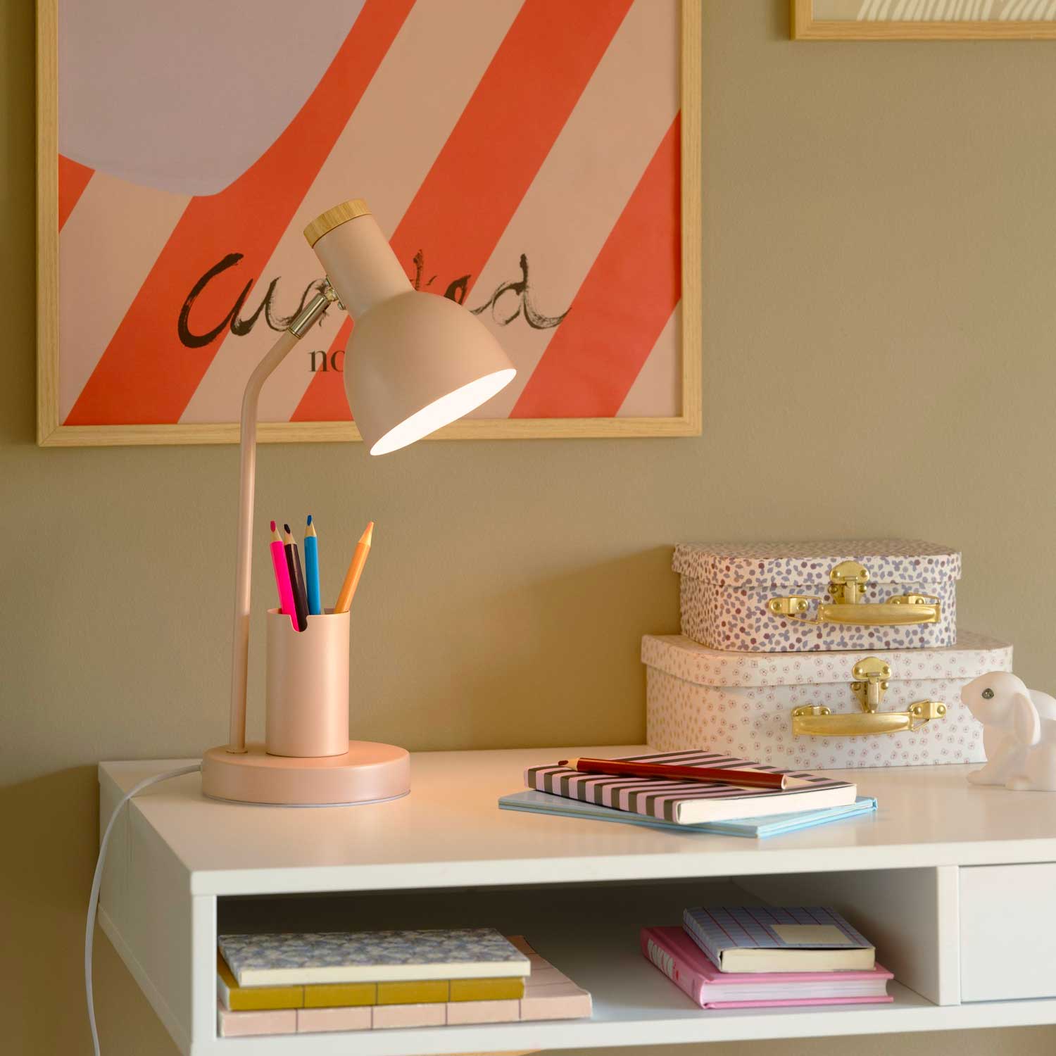Devone - Lampe de bureau enfant colorée avec pot de crayon