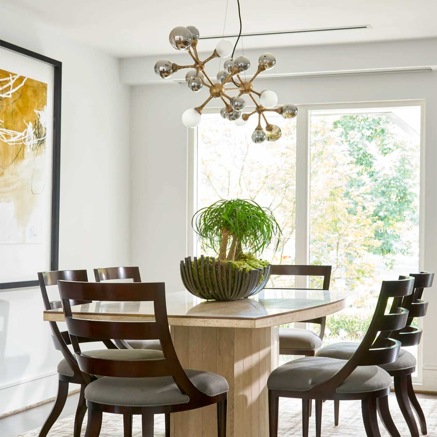 Element - Suspension atome en verre et acier pour salle à manger