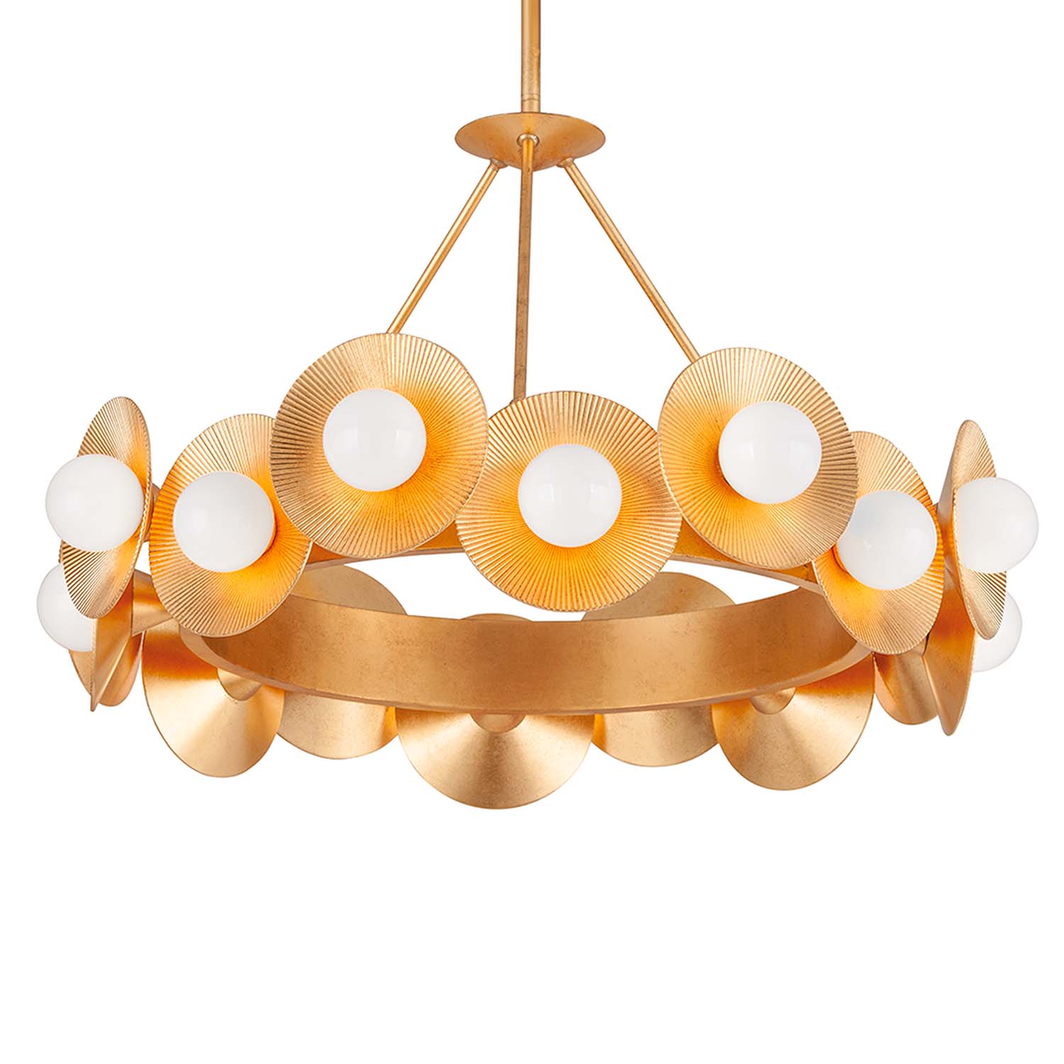 EMERALD - Circular brass chandelier, flower crown