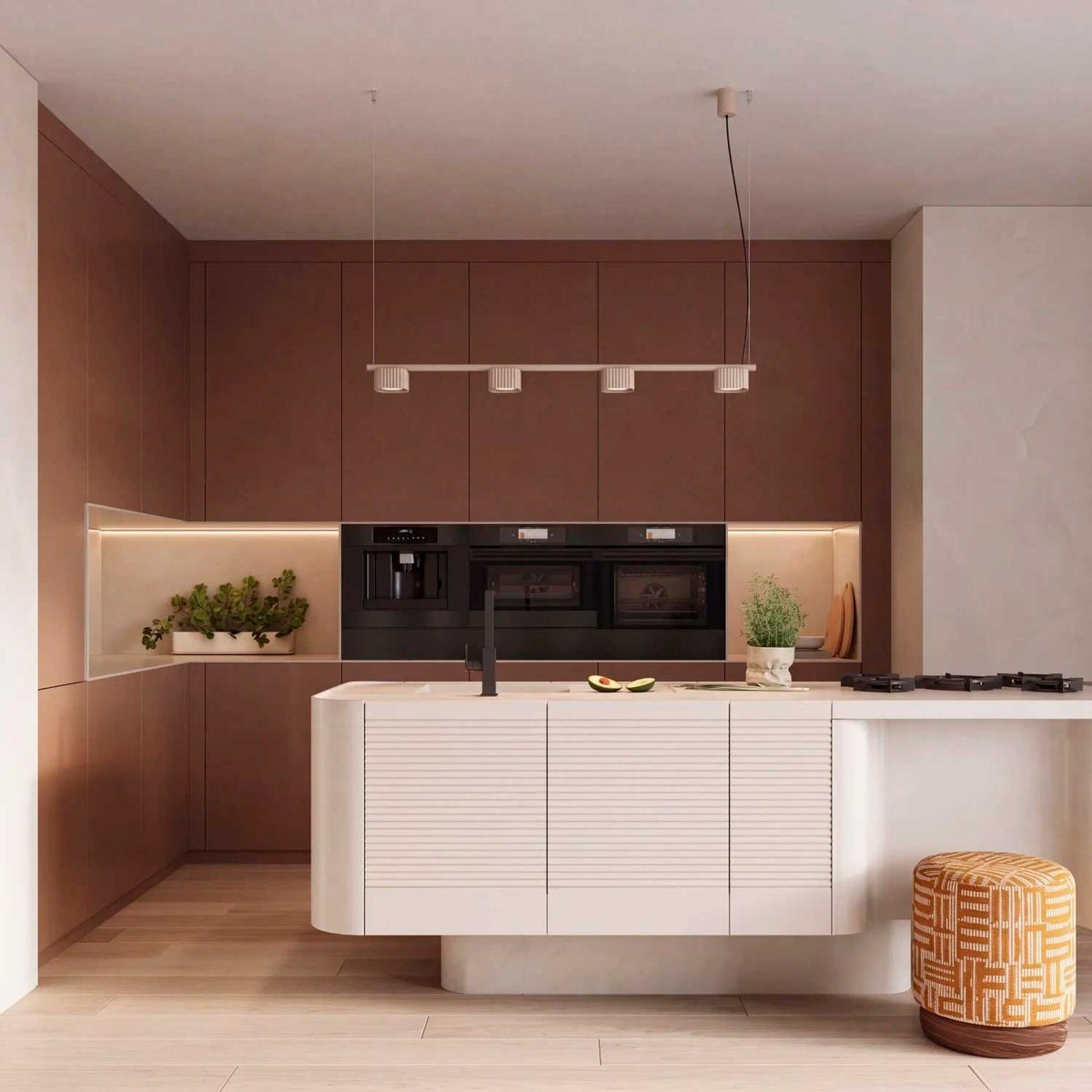 Majoris - Suspension linéaire en aluminium cannelé à quatre lumières, style contemporain