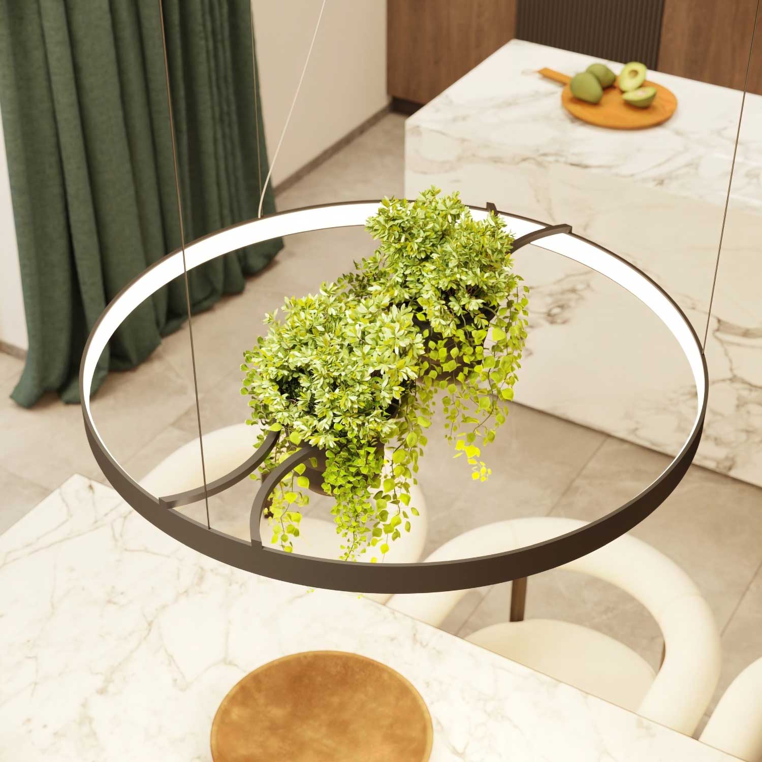 Askela - LED-Ringleuchte mit Pflanzen für Büros