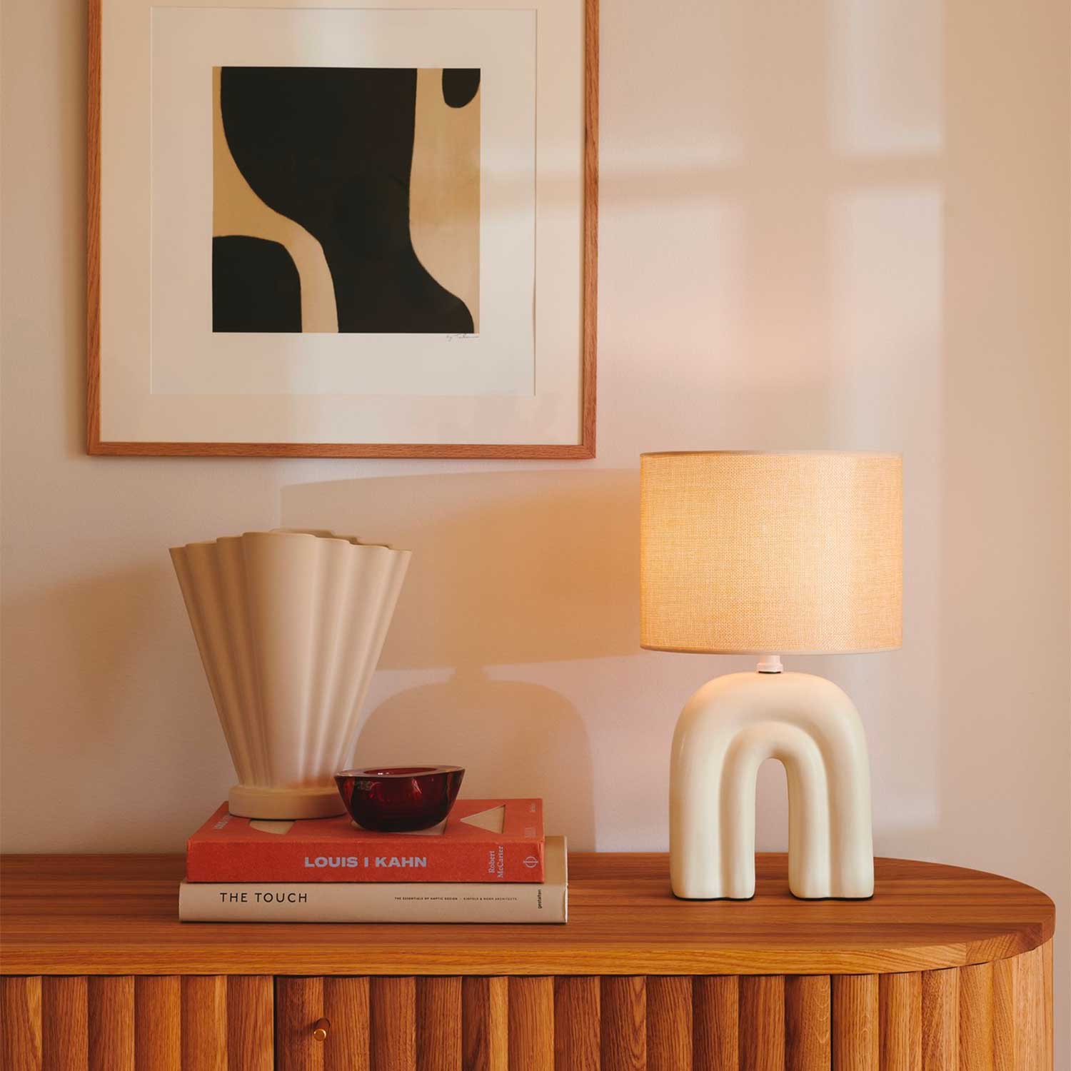 Haze - Lampe à poser design en céramique et tissu pour chambre