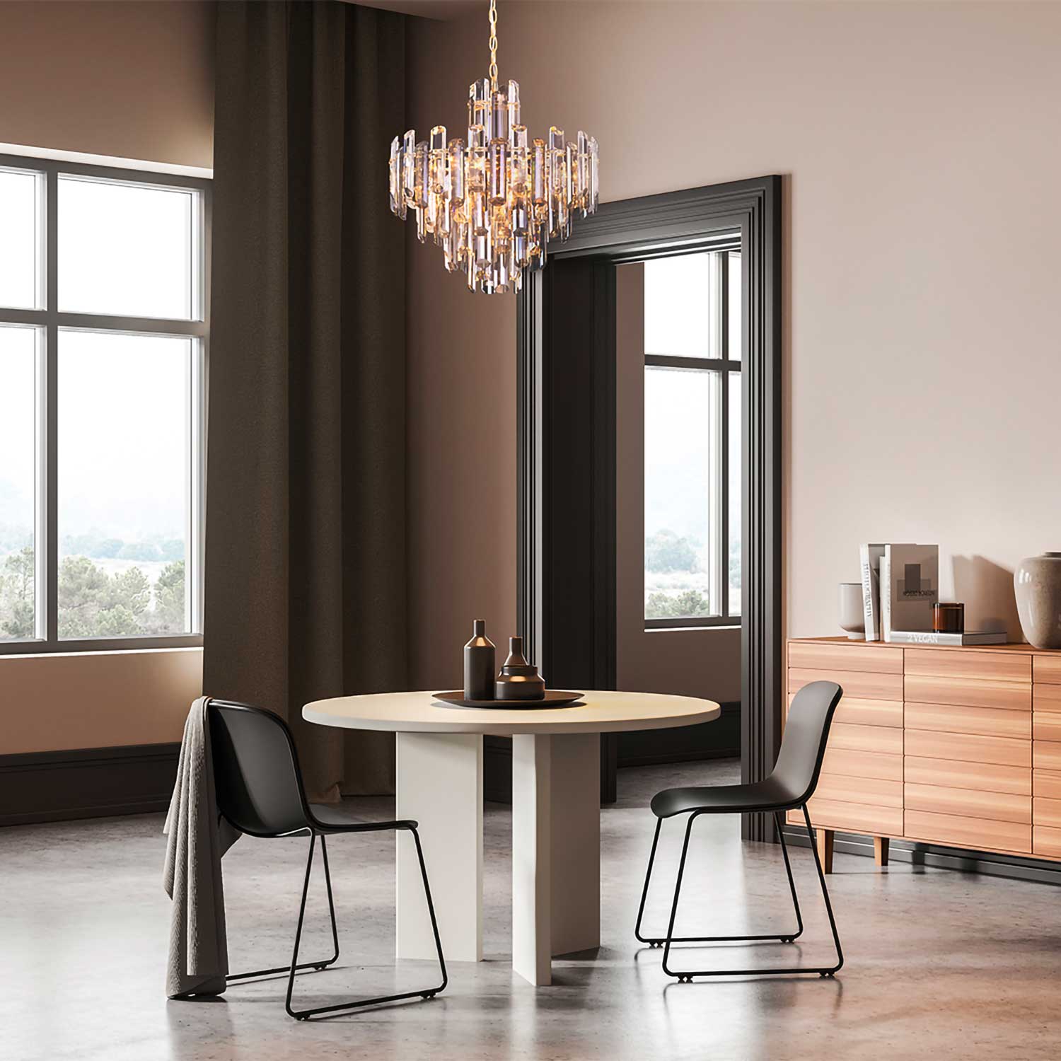 Flare - Lustre en verre fumé et doré royal pour salon