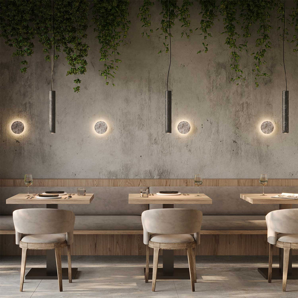 Basic Texture - Suspension LED tubulaire en bois ou marbre, style minimaliste