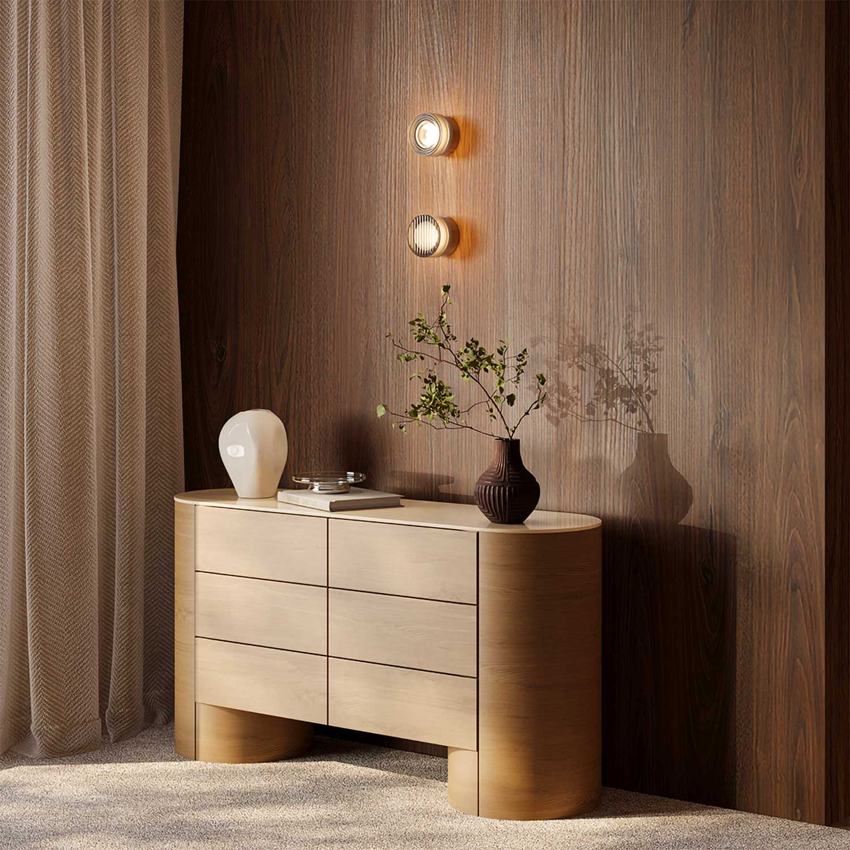Olo - Applique murale LED en verre strié vertical en verre texturé et métal, style art déco