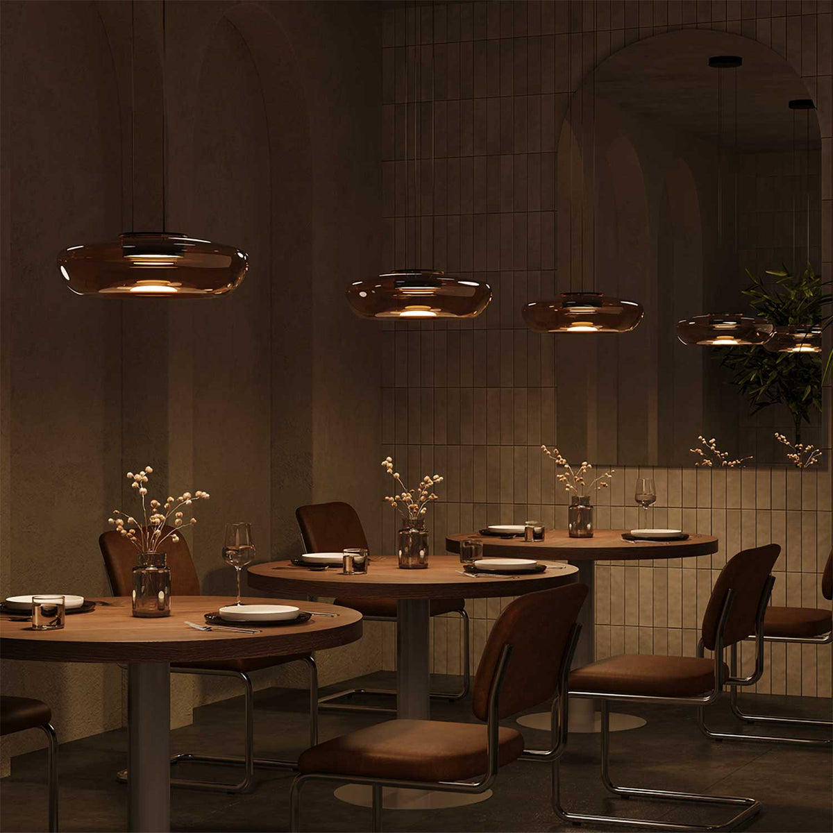 Bassa - Suspension LED en verre teinté et métal, style contemporain