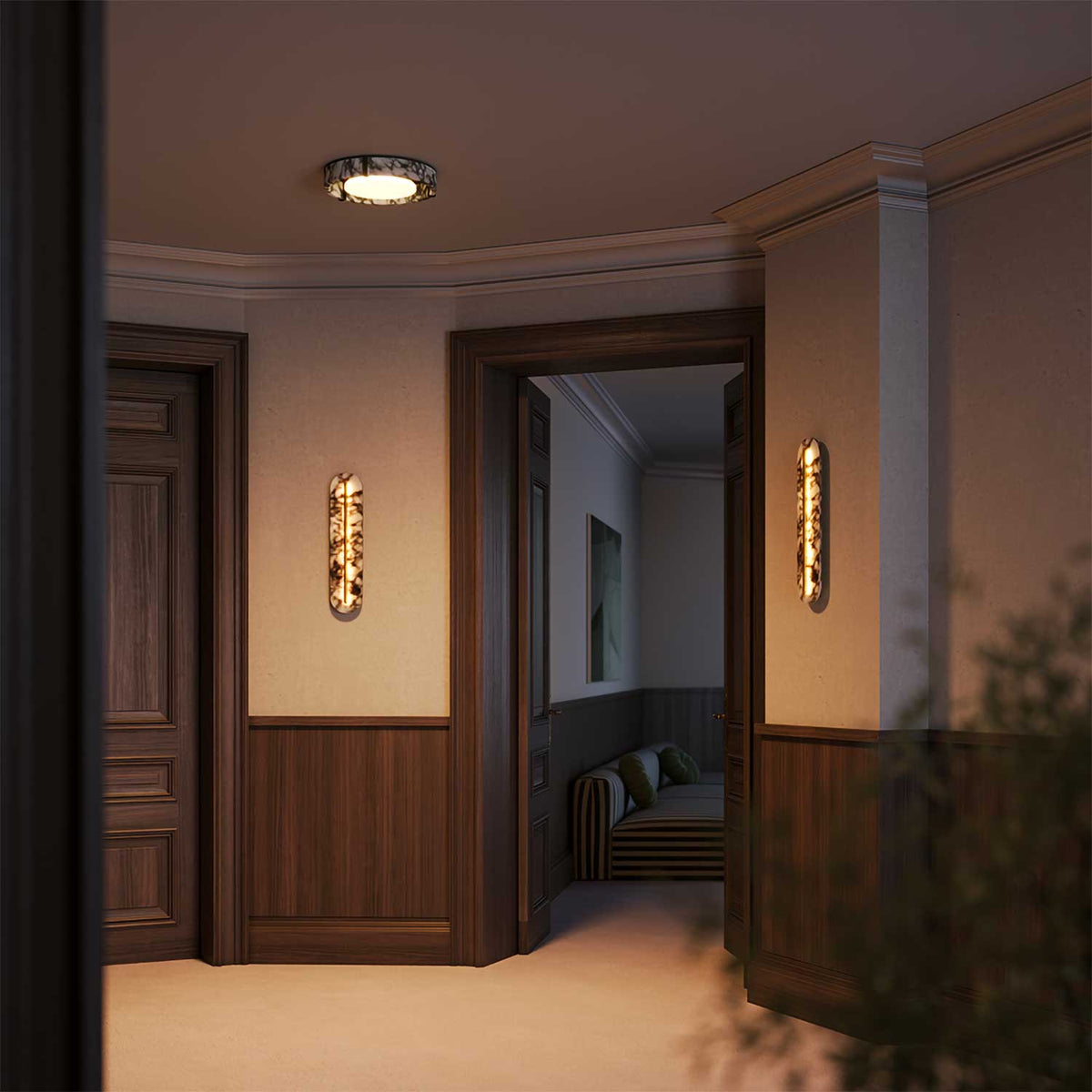 Clarett - Plafonnier LED en marbre et métal, style contemporain
