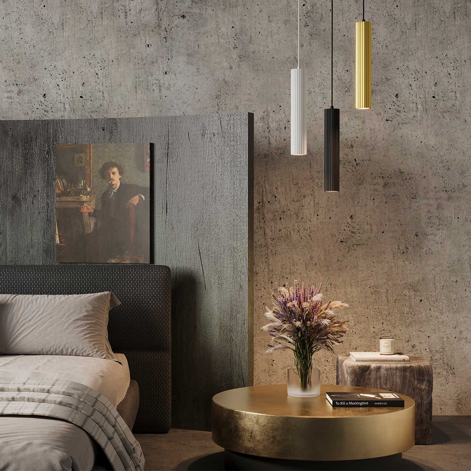 Calipso - Suspension cannelé tube en alu design pour cuisine