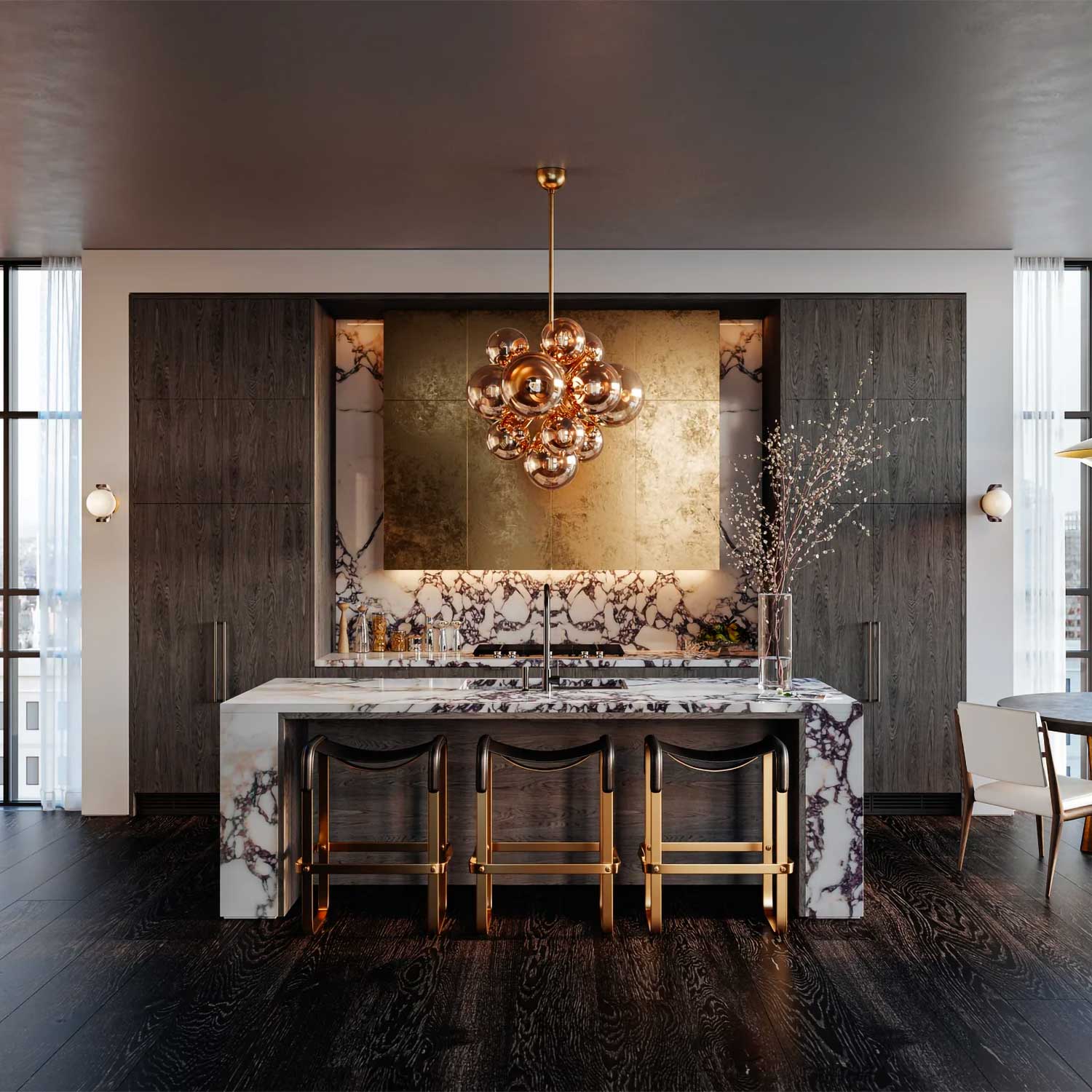 Kyoto - Suspension design en verre doré pour cuisine luxueuse