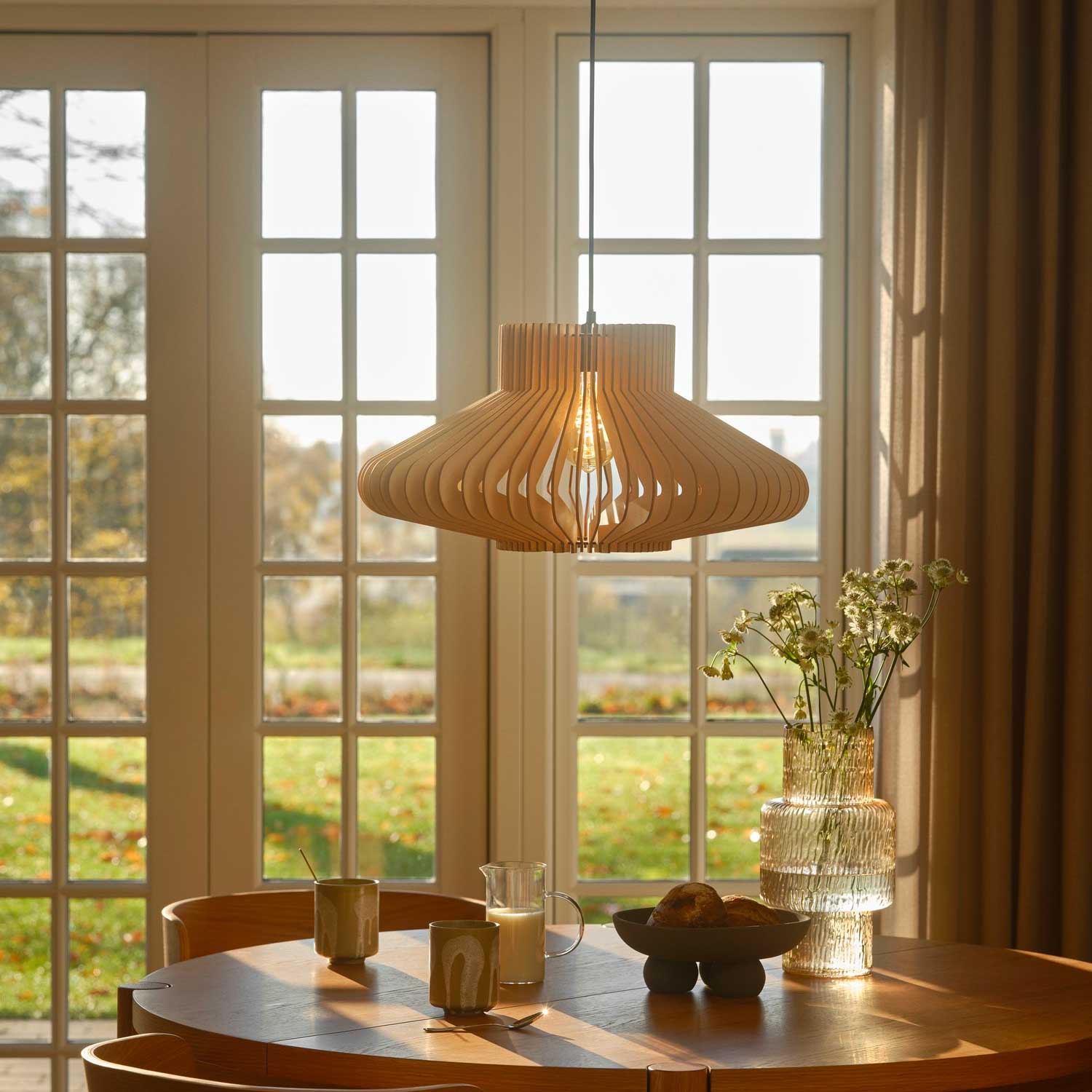 Manago - Suspension en lattes de bois design pour salon