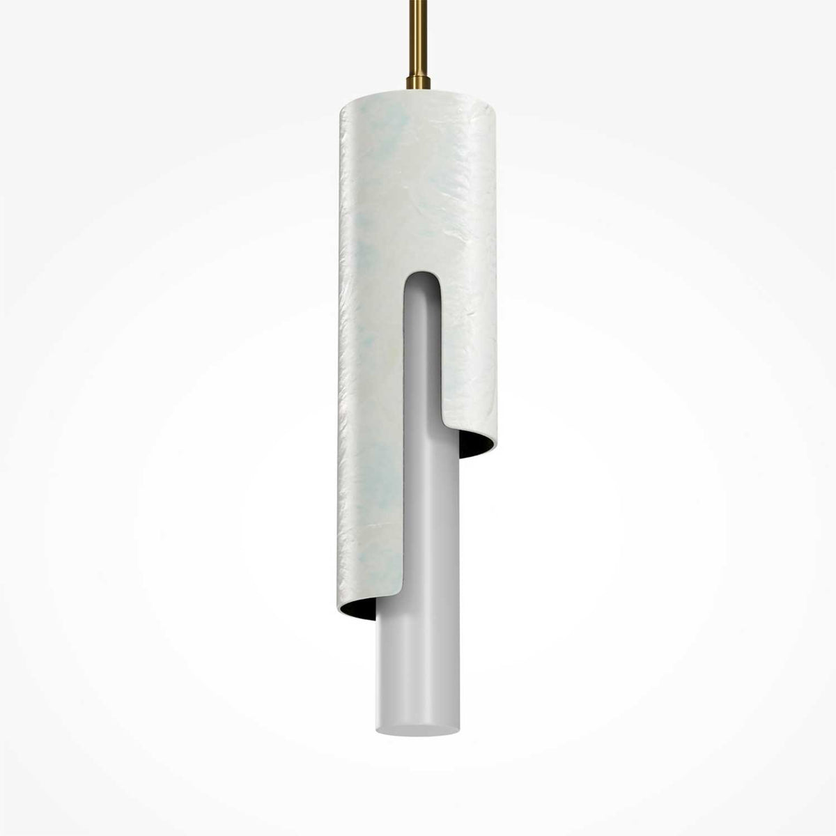 Maris - Suspension LED fine et verticale en nacre de Capiz et métal, style contemporain