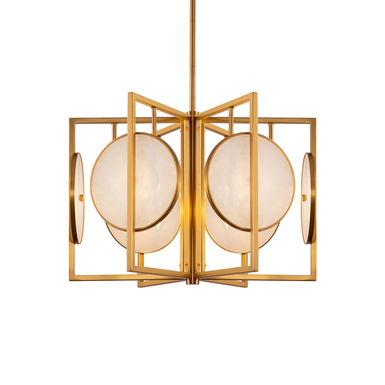 MARMO - Art Deco Golden Brass and White Marble Chandelier