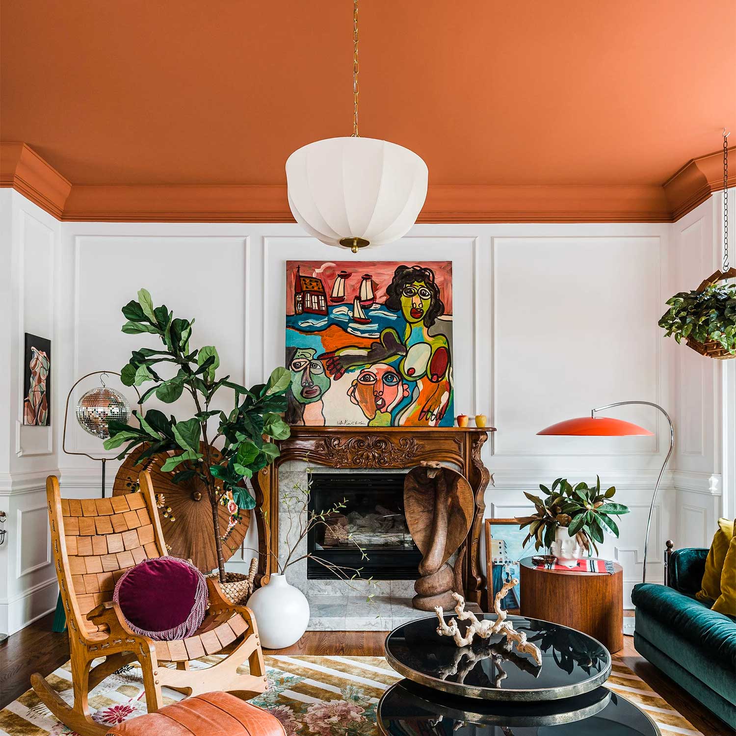 Meshelle - White linen and gold pendant light for modern living room