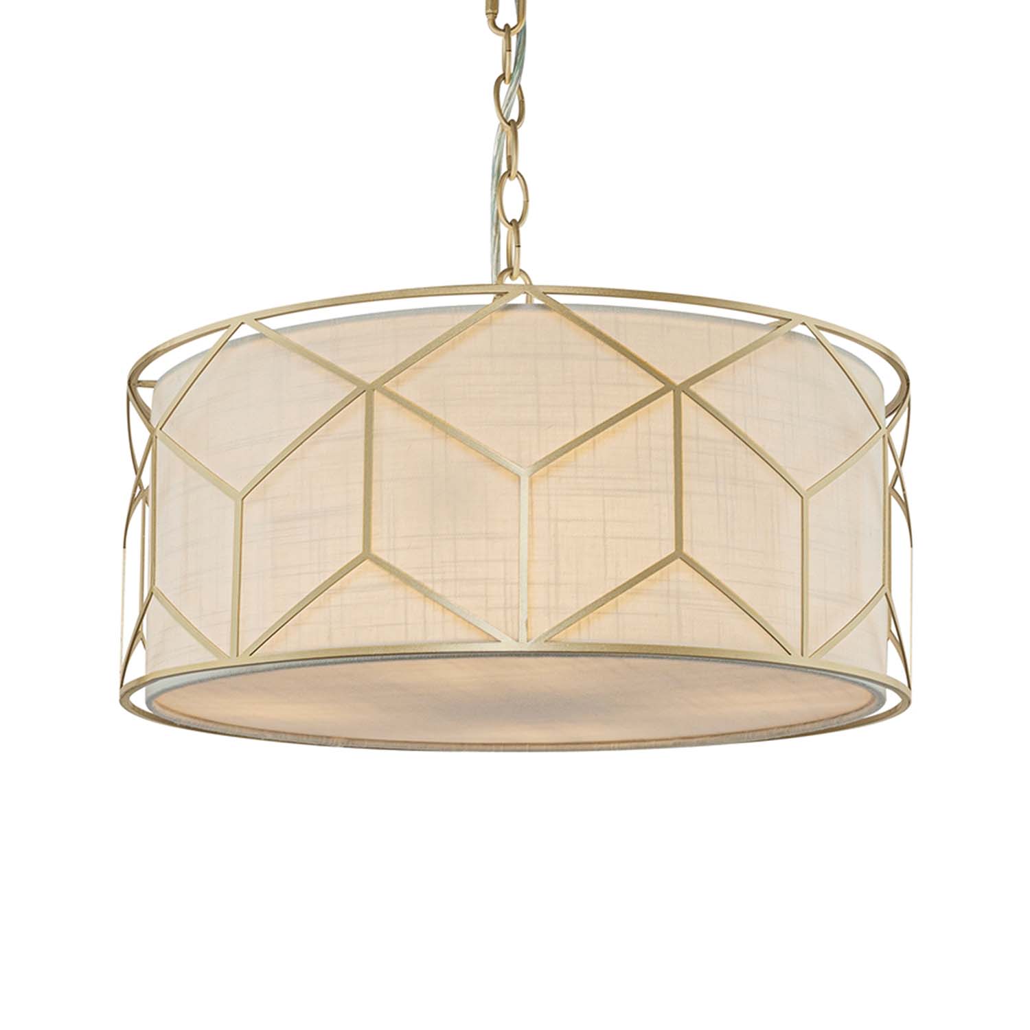 MESSINA - Art deco fabric chandelier, vintage gilded steel