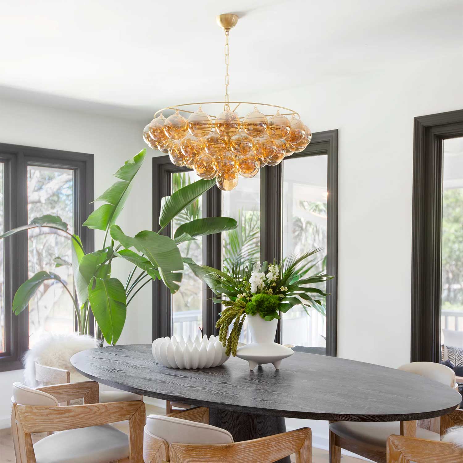 Mimi - Amber glass dining room chandelier with contemporary design