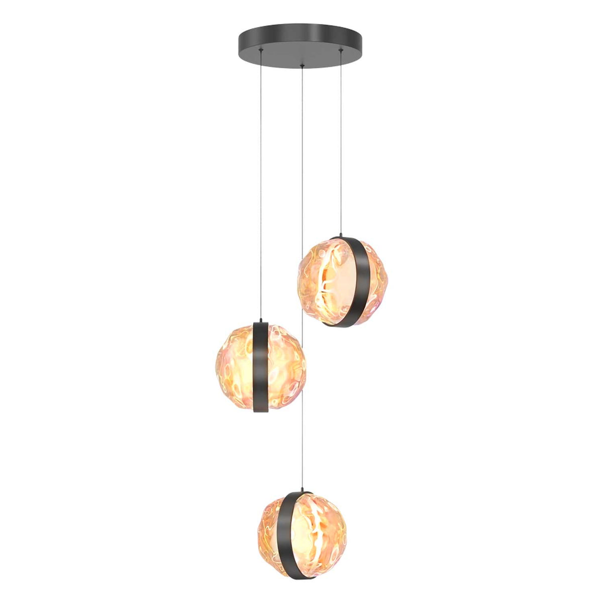 Misterio - Suspension LED à trois diffuseurs en verre moulé et métal, style contemporain