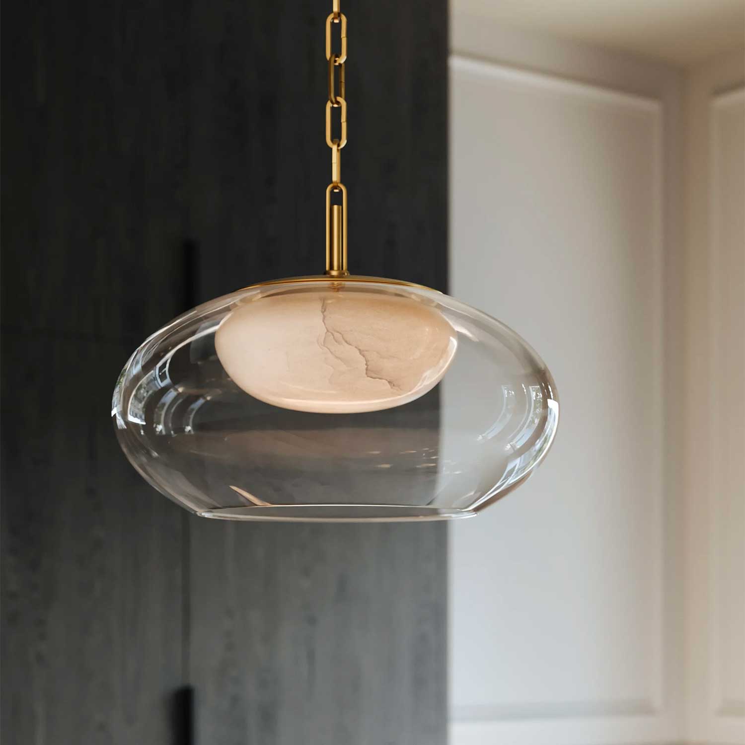 Moore - Suspension LED en verre et albâtre pour cuisine contemporaine