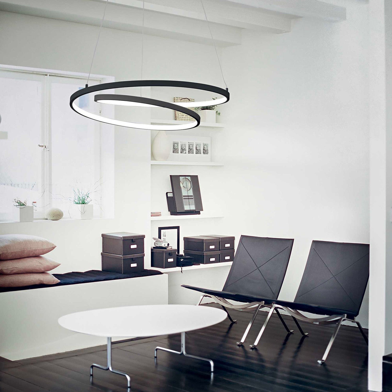 OZ – Serpentinenförmige LED-Pendelleuchte aus schwarzem, weißem oder goldenem Stahl