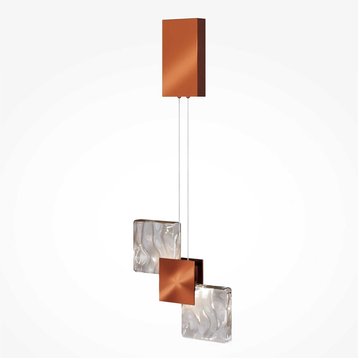 Quadro - Suspension LED à trois blocs de verre en verre texturé et métal, style contemporain