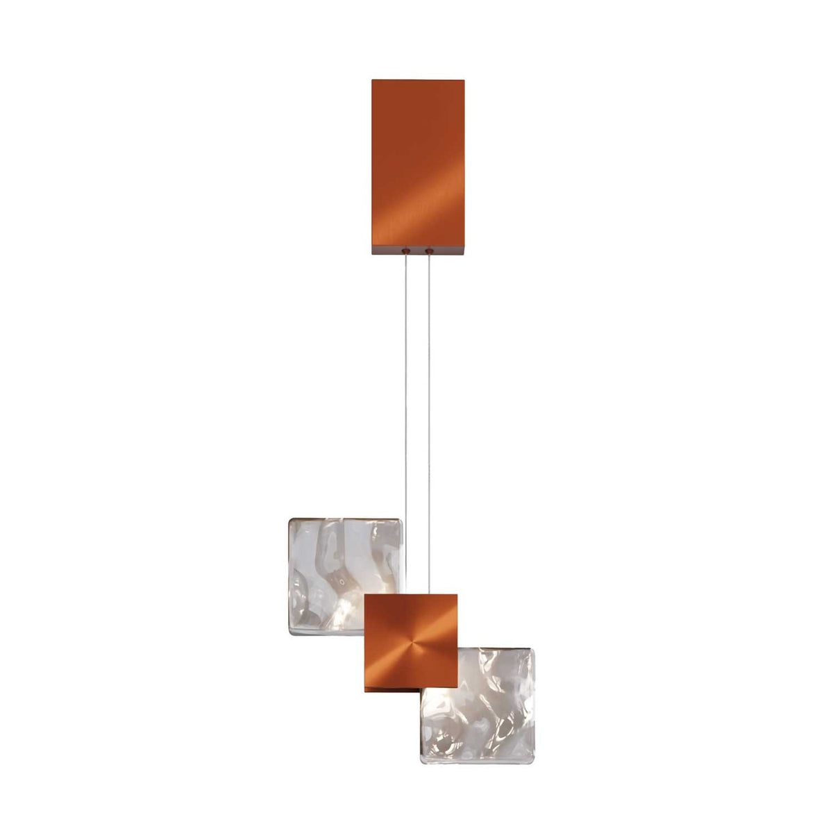 Quadro - Suspension LED à trois blocs de verre en verre texturé et métal, style contemporain